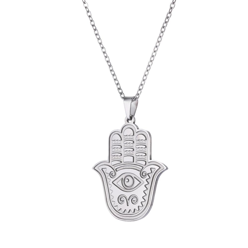 Lemegeton Hebrew Hamsa Fatima Hand Necklace Stainless Steel Judaica Women's Neck Chain Choker Lucky Protection Jewelry Gift