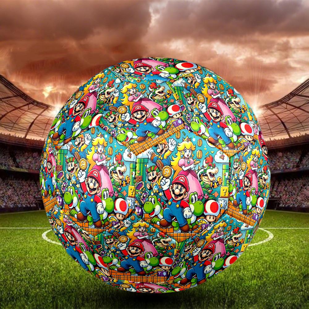 Super Mario Print Size 5 Soccer Ball, Standard Match Football for Sports Game and Team Practice, Ideal Gift for Soccer Fans
