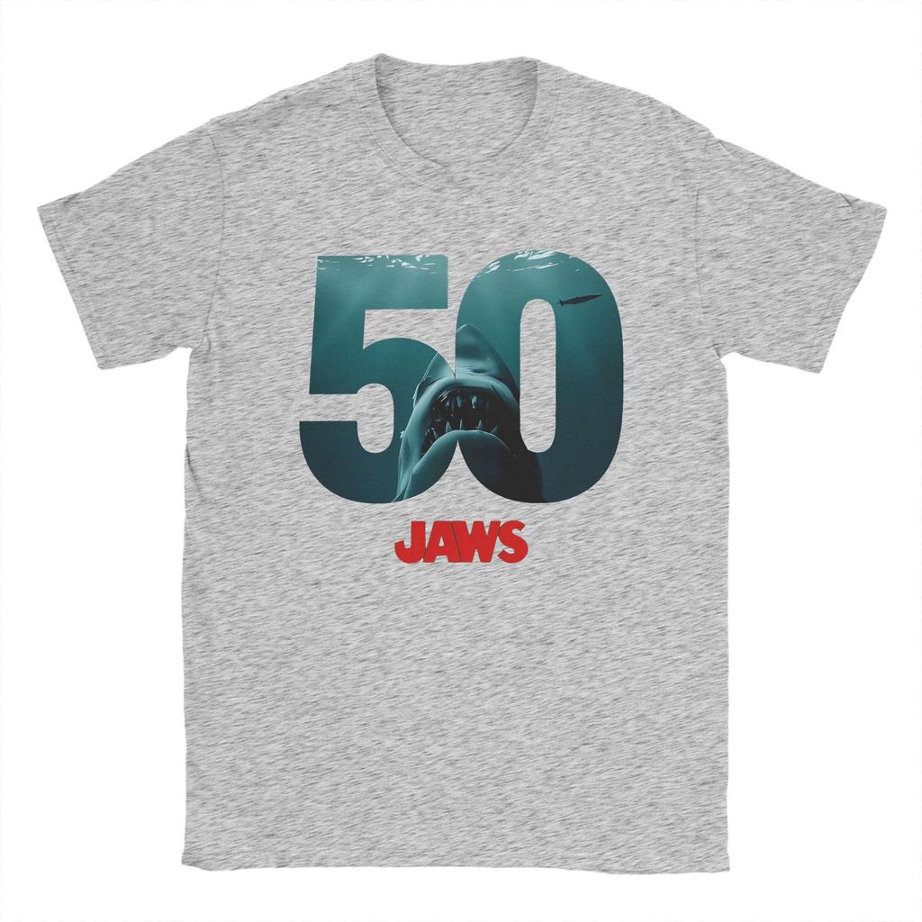 Jaws 50th T Shirt Street Style Pure Cotton TShirts Beach O Neck Leisure Tee Shirt Casual Plus Tops Fit To Man and Women