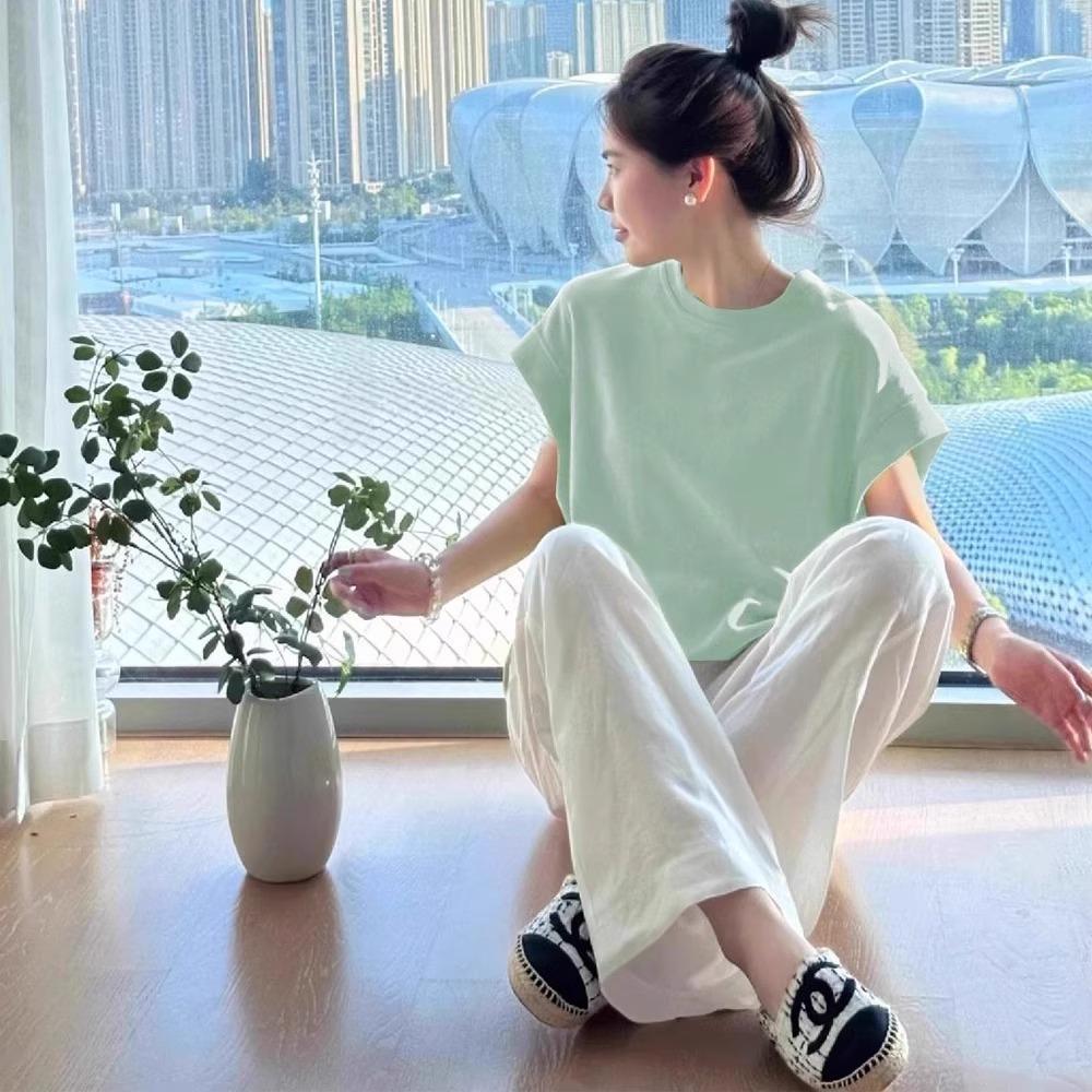 

2025 summer new Korean version short-sleeved T-shirt women s design top S лаймовый