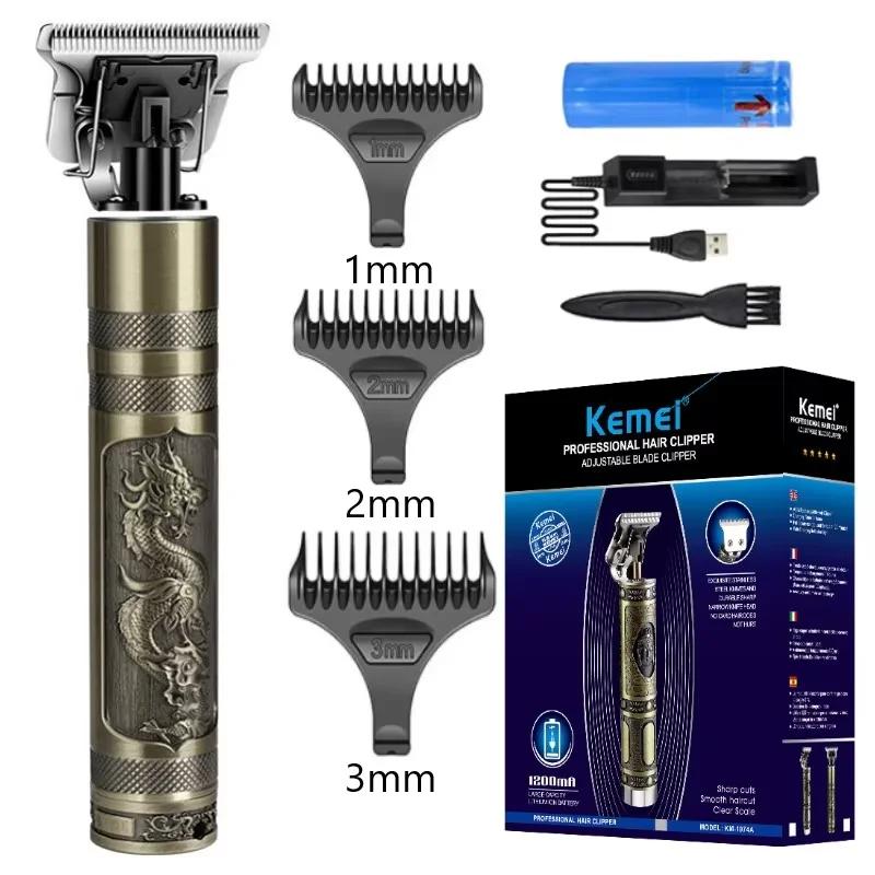 Kemei KM-1974 Professional Hair Clipper Barber Hair Trimmer For Men Retro Buddha Cordless Edge Electric Hair Cutting Machine