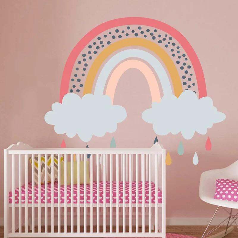 2Pcs Self-adhesive Paper Art Mural Home Decoration Wallpaper Rainbow Paradise Children's Room Wall Sticker PVC