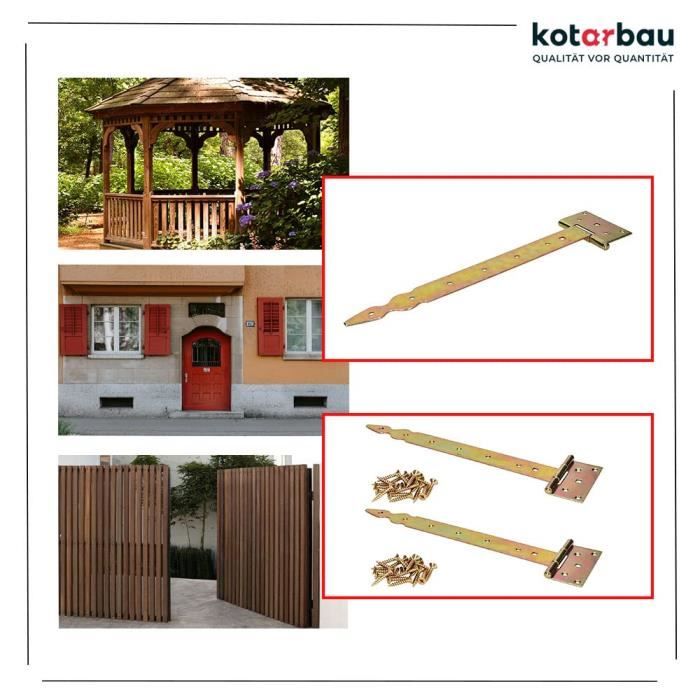 Charnière de porte en T - KOTARBAU - Acier - 350 mm - Revêtement en Zinc - Résistante à l'humidité