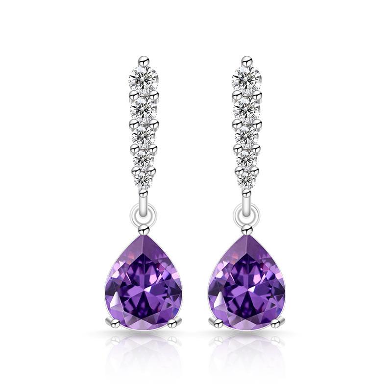 Light Luxury 925 Sterling Silver Water Drop Fashion Classic Shining Water Drop AAA Zircon Women s Earrings фиолетовый