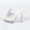 Rhinestone Sexy High Heel 13CM Thin Heel Waterproof Table Slippers Transparent Crystal Shoes Shoes Banquet High LFD-1099-Q22