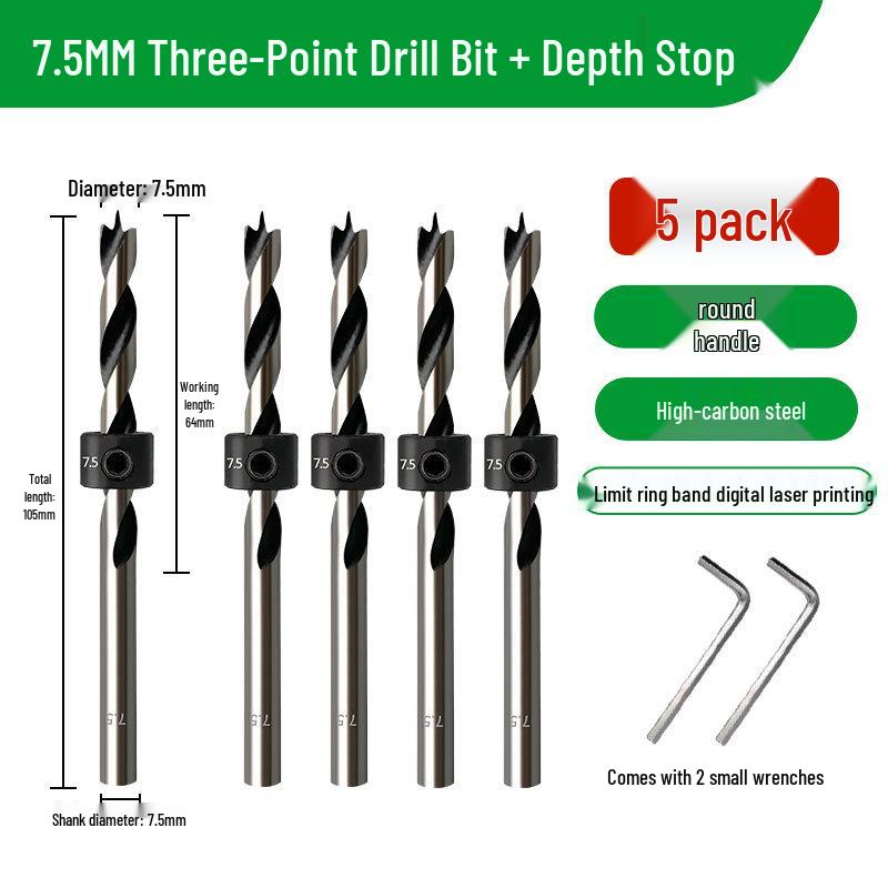 Carbon Steel Three-Point Twist Drill Bit for Hardwood and Enlargement - Compatible with Hand and Pillar Drills