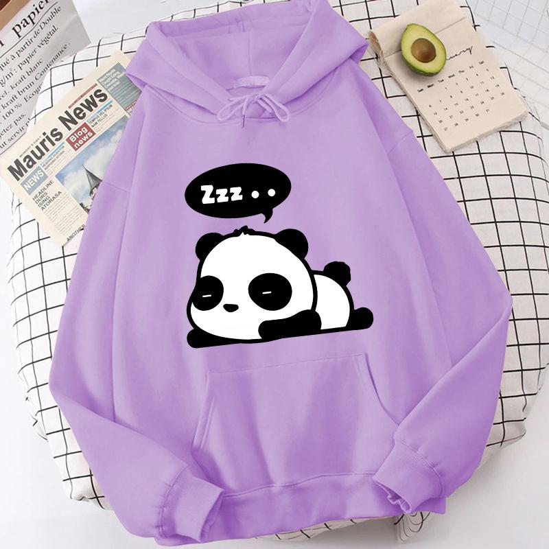 (Unisex Hoodie)Autumn Winter Casual Panda Letter Print Hoodies Solid Color Long Sleeve Hooded Pullovers Sweatshirts