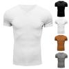 Men T-shirt V Neck Slim Fit Solid Color Breathable Summer Top Daily Garment