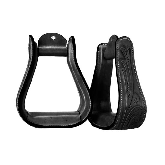 High Quality Horse Western Stirrups Saddle Tack Floral Handmade Tooled Leather Covered Pair