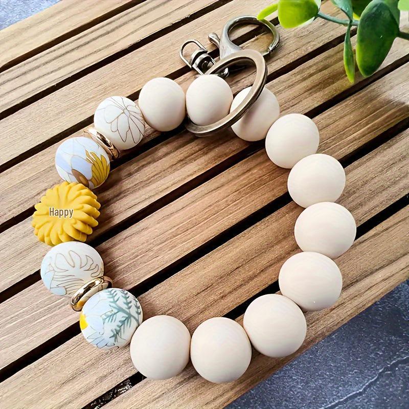 Daisy Silicone Leaf Beaded Wrist Keychain Pendant