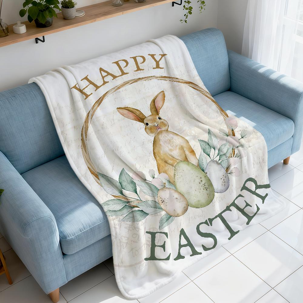Easter Cute Bunny Retro Egg Cartoon Art Rabbit Warm Soft Plush Blanket For Sofa Living Room Nap Home Bedroom Travel Gift Hogar