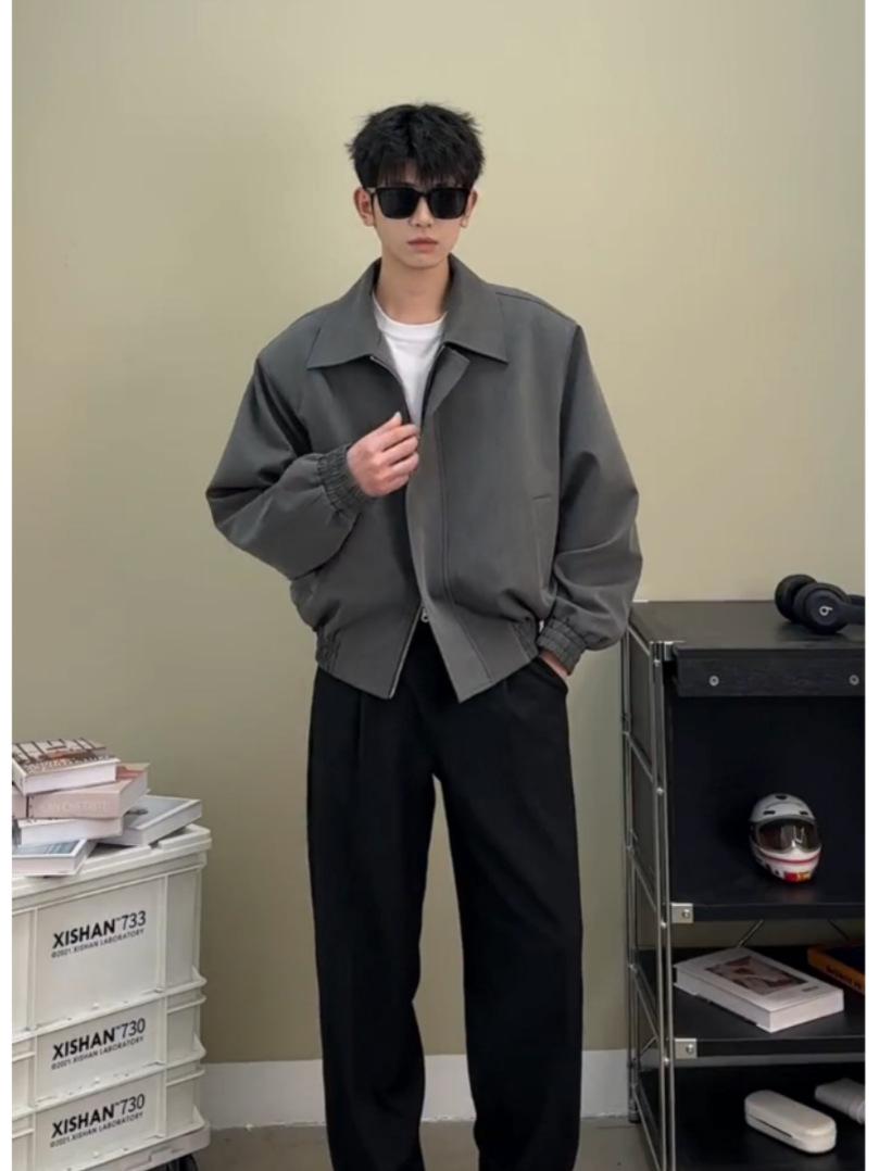 American Cleanfit Men s Trendy Padded Shoulder Jacket - Spring/Autumn High-End Lapel Design XL