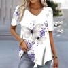 Casual Versatile Plant Pattern Short Sleeve V-Neck T-Shirts Women’s