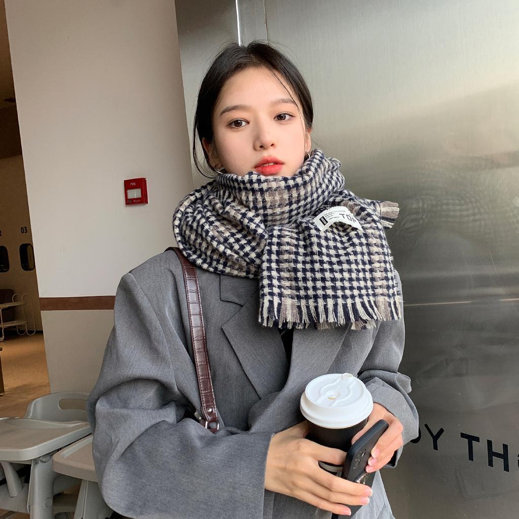 Thick Korean Style Plaid Scarf for Women Imitation Cashmere Autumn and Winter All Match Scarf Student Shawl Houndstooth Trendy