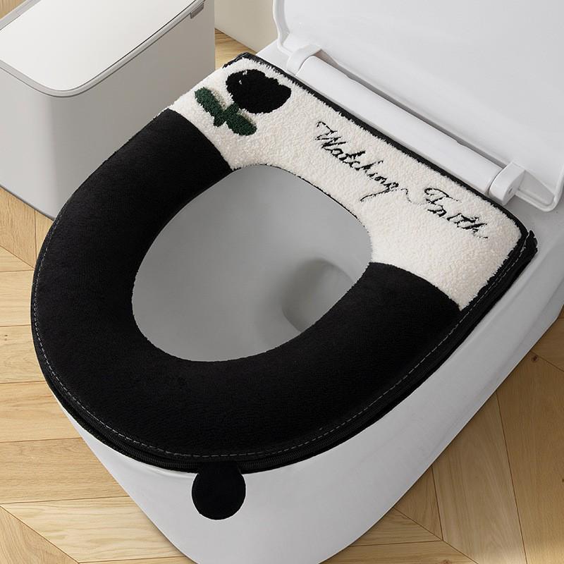 Universal Fleece-Lined Zipper Toilet Seat Cushion - Winter Set, 4 Seasons Use