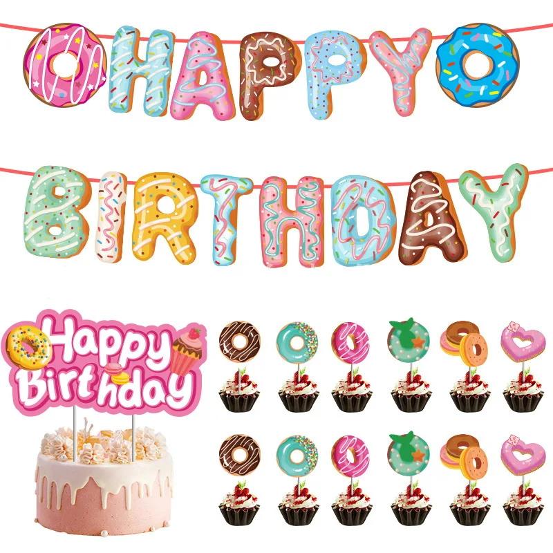 Donut Themed Birthday Tableware Set Pink Donuts Paper Napkin Plate Cup Tablecloth Donut Grow Up Birthday Party Baby Shower Decor