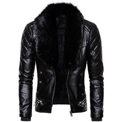 Jaqueta Bomber de Motociclista com Lã e Couro Masculina Outono Gola Reversível de Pelo Removível Slim Fit Masculina Quente Casacos Pu