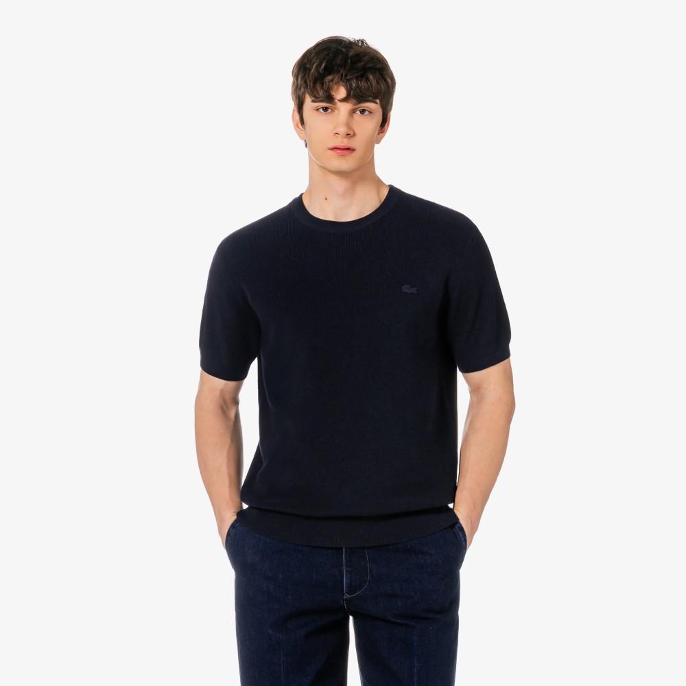 Lacoste Men's Short-Sleeve Rib Knit Twisted Yarn Crew Neck Pullover AH827E-56G166