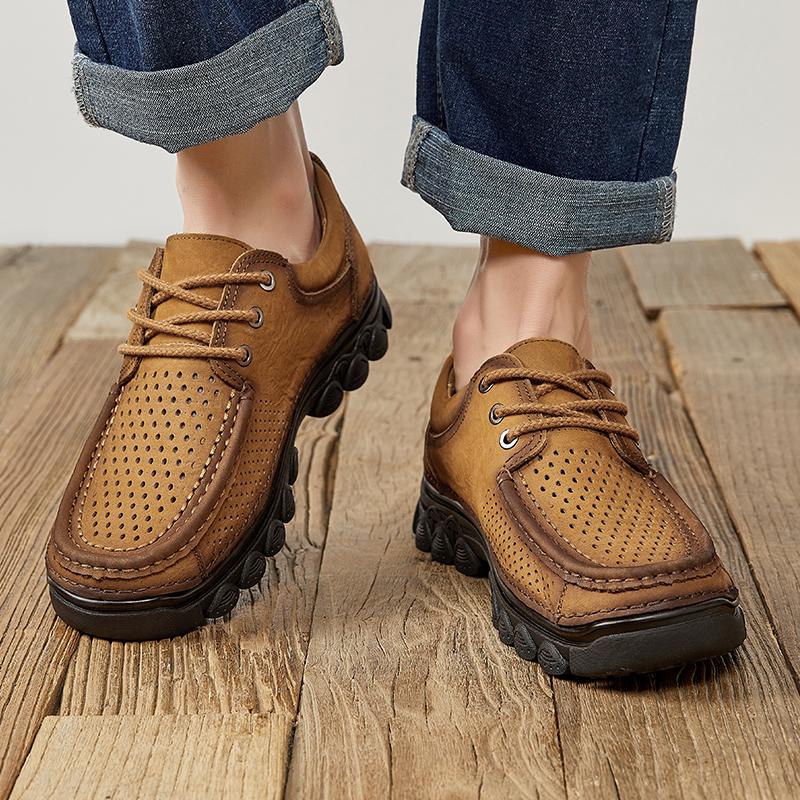 Fashion Brand High Quality Genuine Leather Casual Shoes Men Lace Up Outdoor Non-slip Comfort Jogging Office Casual Climbing Oxford Shoes