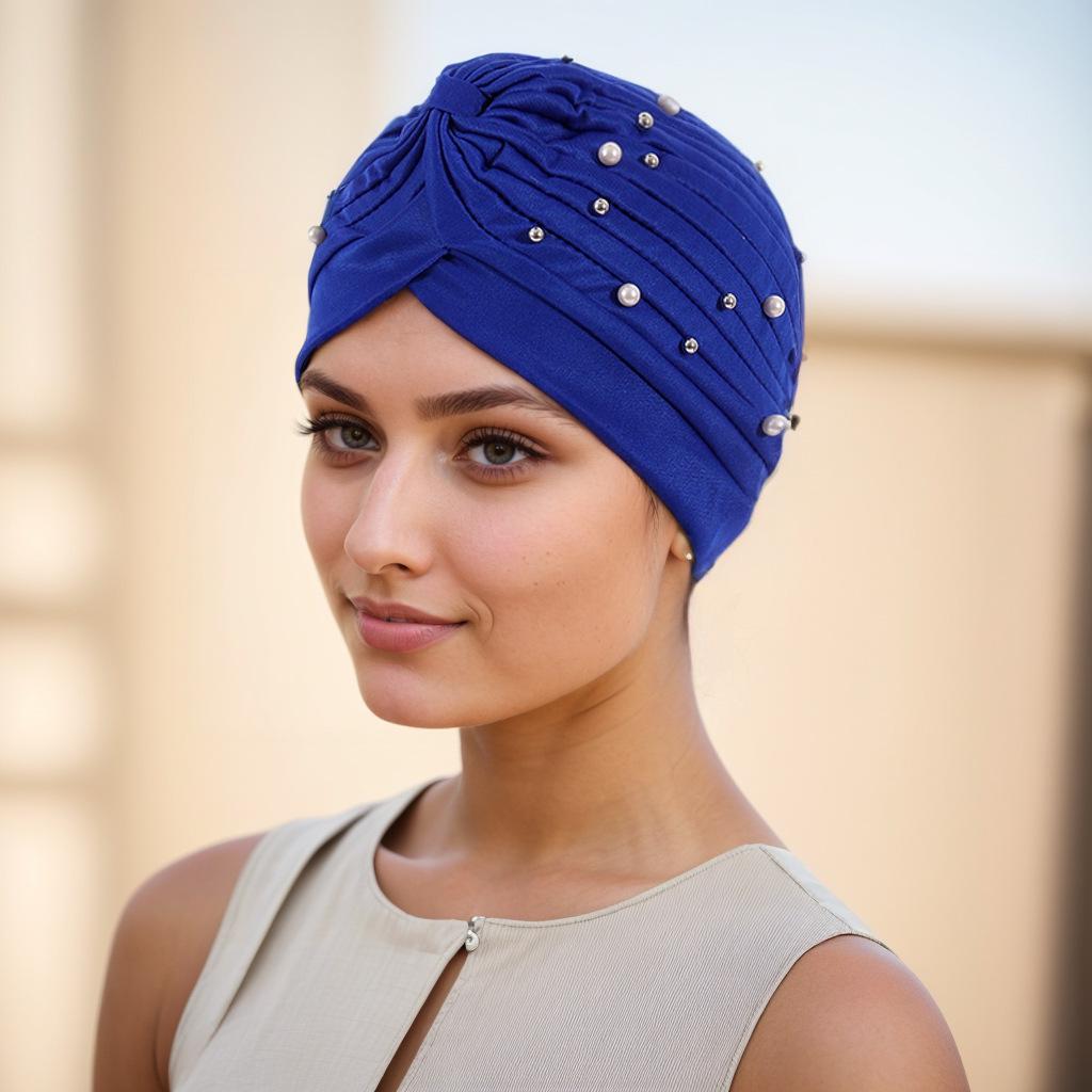 Stilvolles plissiertes Perlen-Kopftuch-Wickeltuch in Wassermelone