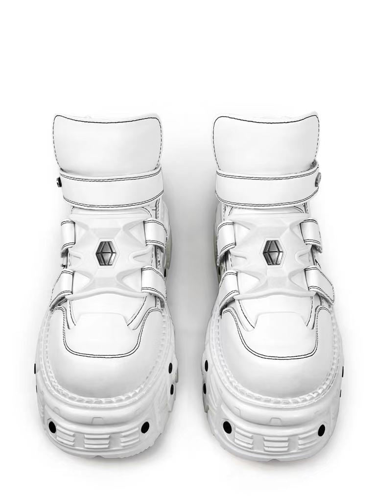 Scarpe Uomo Donna Casual Coppia Piattaforma Scuro Rialzate Pelle Muffin Metallo Punk Retro Rock Spagnolo 8 Cm