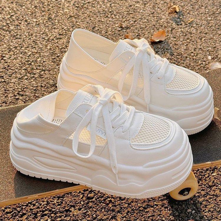 With skirt mesh breathable new summer thin mid-heel board shoes milk Huhu casual shoes