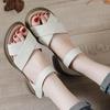 Women's Genuine Leather Chunky Heel Sandals for Wide Feet - Casual Summer Cowhide Shoes