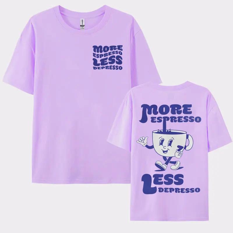 Funny More Espresso Less Depresso T-shirt Cute Espresso Aesthetic Retro Coffee T Shirt Men Women's Casual Trending Cotton Tshirt