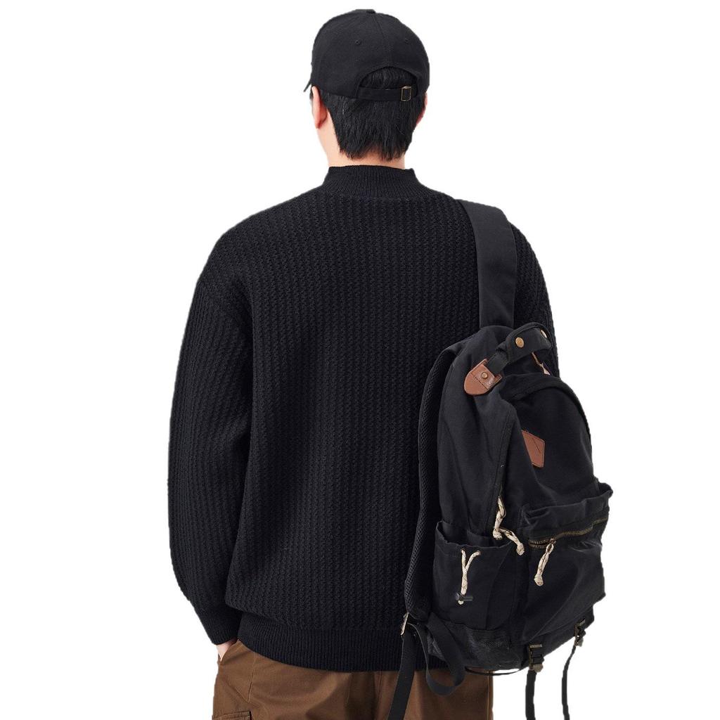 Men's Retro Knit Stand Collar Pullover - New Autumn/Winter Arrival, Versatile, Trendy, Loose Fit Sweater with Buttons