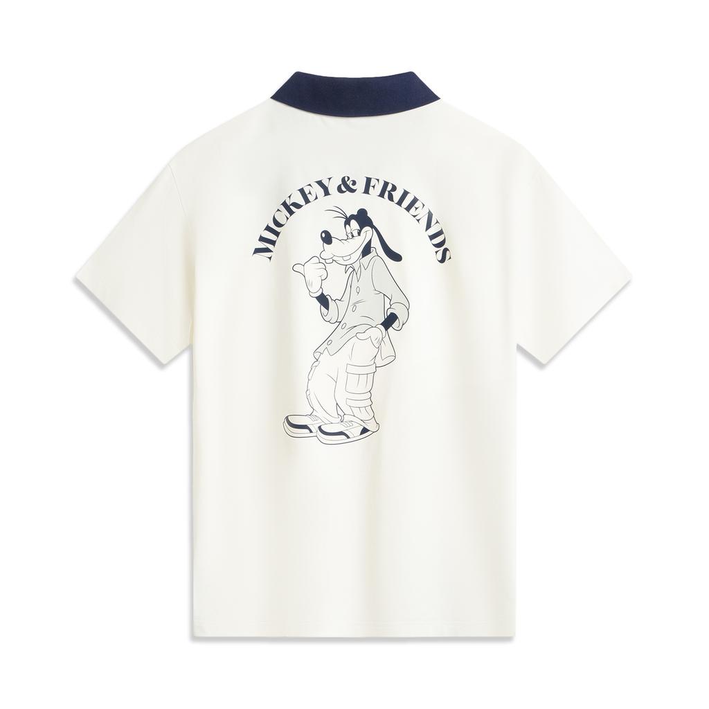 Li Ning X Disney Mickey Kollaboration Sportlicher Lifestyle Serie Lässiges Einfarbiges Colorblock Lockeres Kurzarm Poloshirt Herren Oberteile Off-White APLV505-1