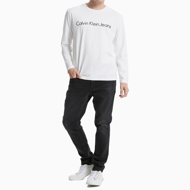 Calvin Klein Logo Printed Crew Neck Long Sleeve T-Shirt Men Tops White J319455-YAF