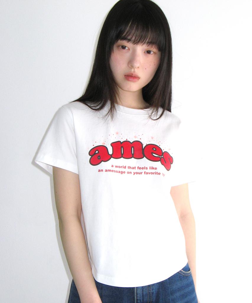 AMES-WORLDWIDE Shining Ames Round Hem Crop Tee White