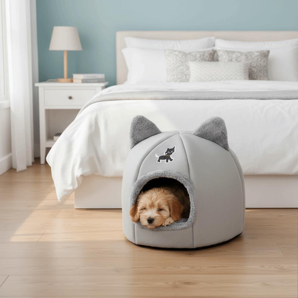 Universal Semi-Closed Winter Cat Nest Cartoon Warm Pet Sleeping Basket Cozy Anti-Slip Pet Castle House for Cats and Dogs