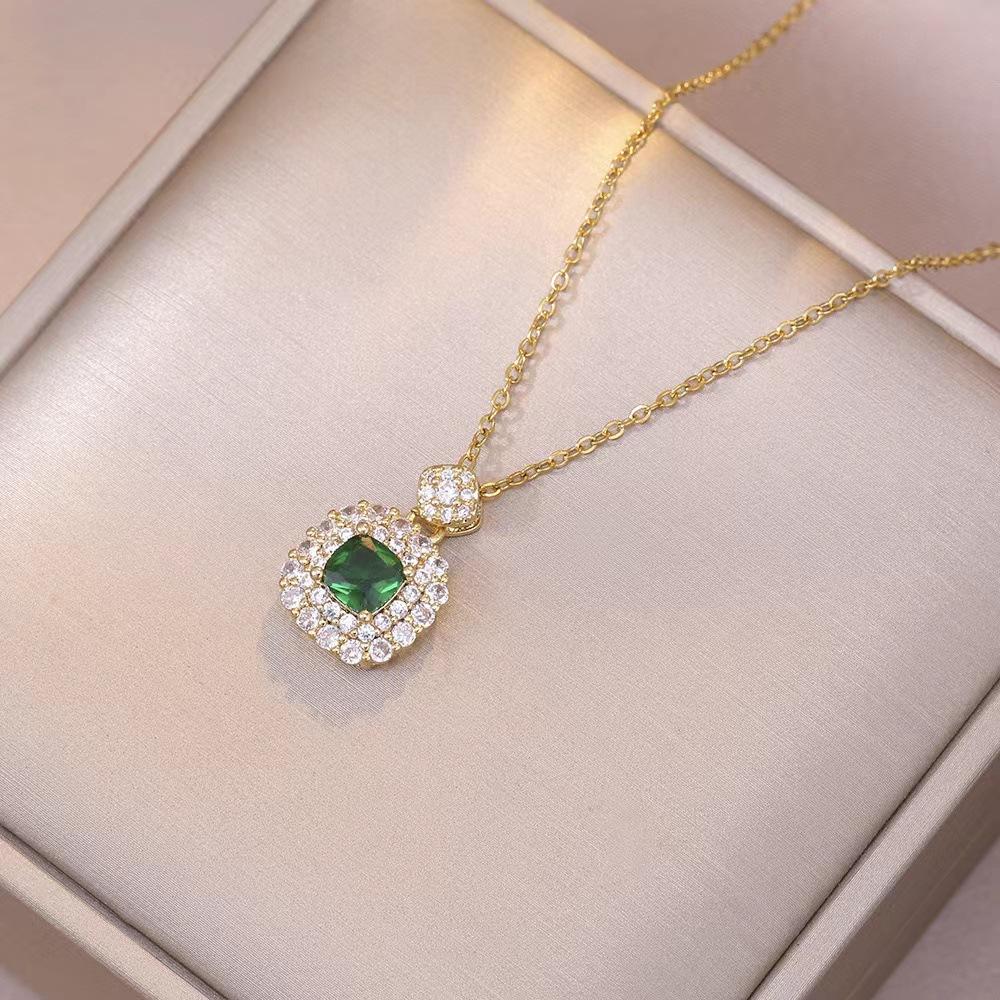 Luxury Simple Double Heart-shaped Necklace Earrings Sets Exquisite Zircon Ear Studs Pendant Chain Women's Wedding Jewelry Gifts