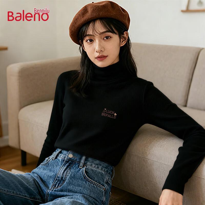 Baleno Women's Letter Print Semi-High Neck Fleece Thermal Top