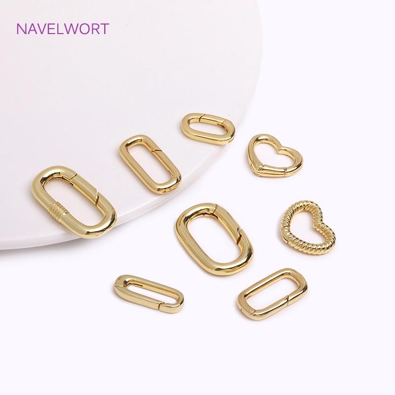 Trendy Gold Plated Brass Heart/Oval Push Clasp Carabiner Spring Clasps For DIY Handmade Jewelry Making Accessories