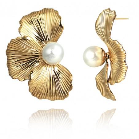 Ecarla Orecchini in Acciaio Inossidabile Placcato Oro 14K Fiore Kst3360