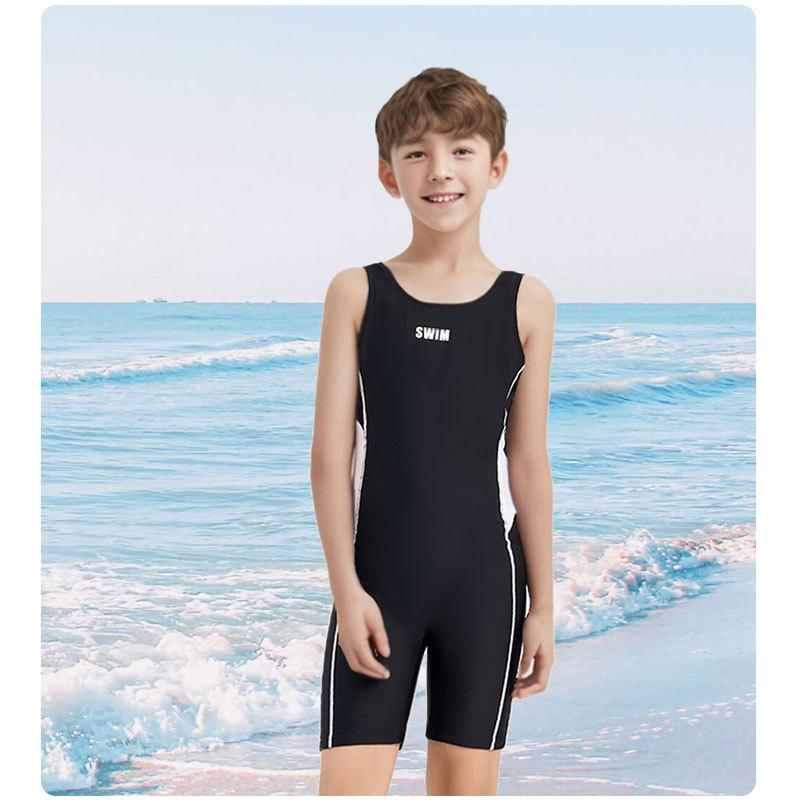 Children s one-piece swimsuit boys professional training vest boxer shorts swimsuit sports professional swimming pool swimsuit 16