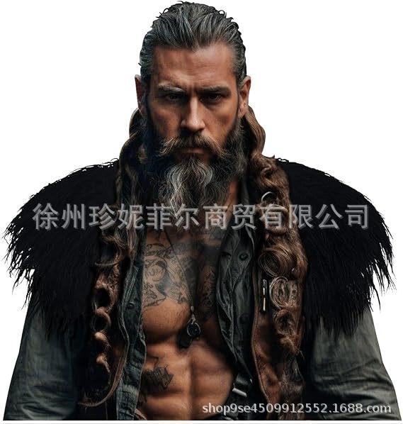 

Чоловіча шаль вікінга з хутряним коміром, LARP, костюм середньовічного воїна на Хелловін, хутряна накидка, шаль чорний