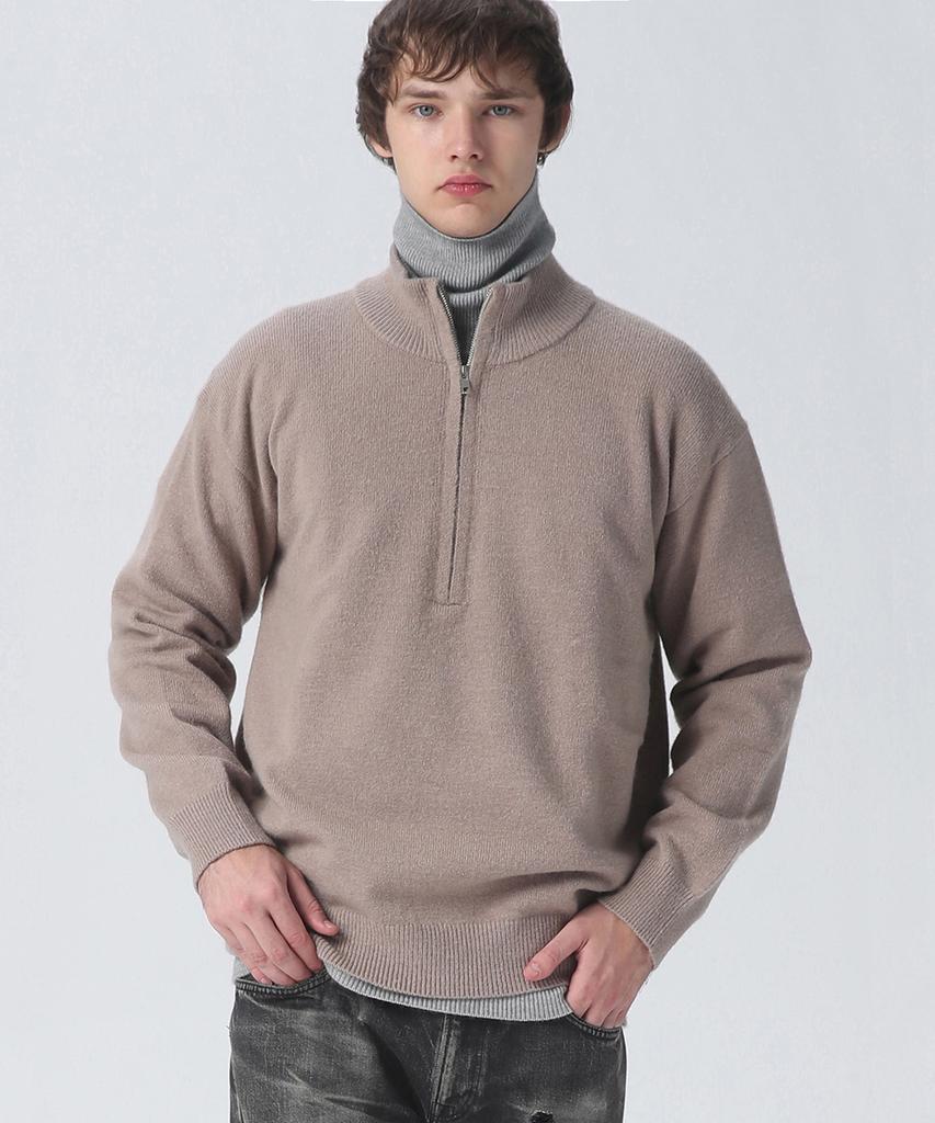 Beullumeol Pbt Wool Half Zip-Up Neck Knit - Camel