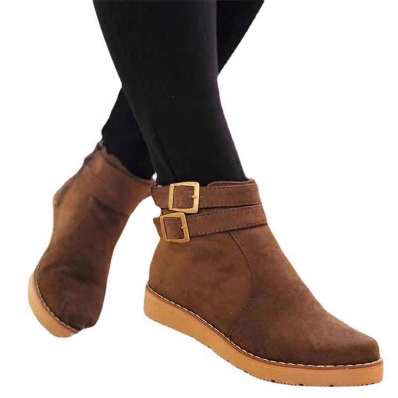 New Autumn and Winter Large Size Women's Shoes, Belt Low Heel Solid Color, Buckle Casual Boots, Short Martin Boots