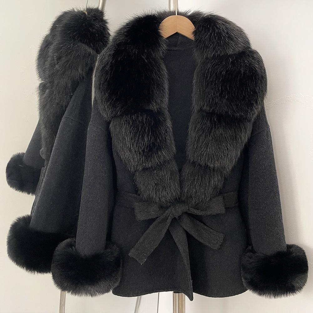 Imitation Fox Fur Lace Up Fashionable Double-sided Cashmere Coat 2026 Winter Warm Thicken High Quality Synthetic Fur Jacket