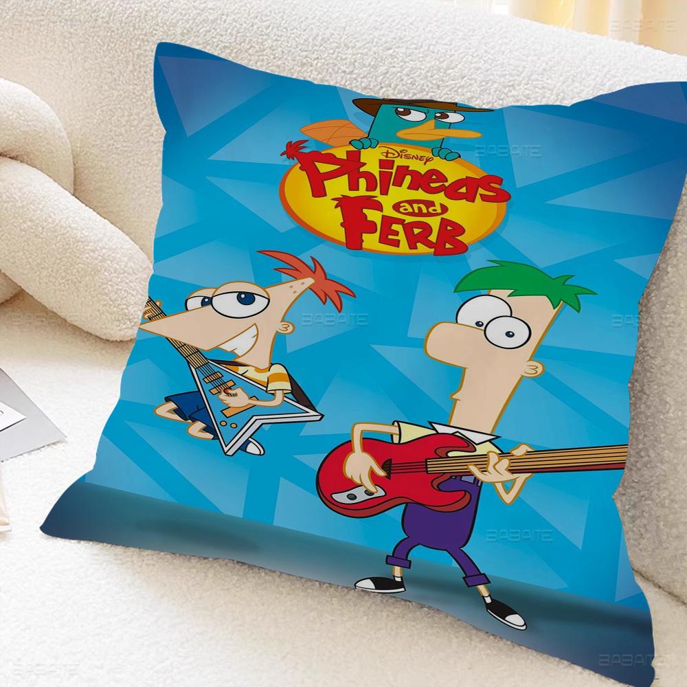 P-phineas Cartoon F-ferbs Cushion Cover Inches Farmhouse Decor Home Throw Pillow Covers For Couch Decorations