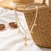 Damen Bohemian Resort Stil Seestern Perle Mehrschichtige Halskette Vielseitiges Strandaccessoire