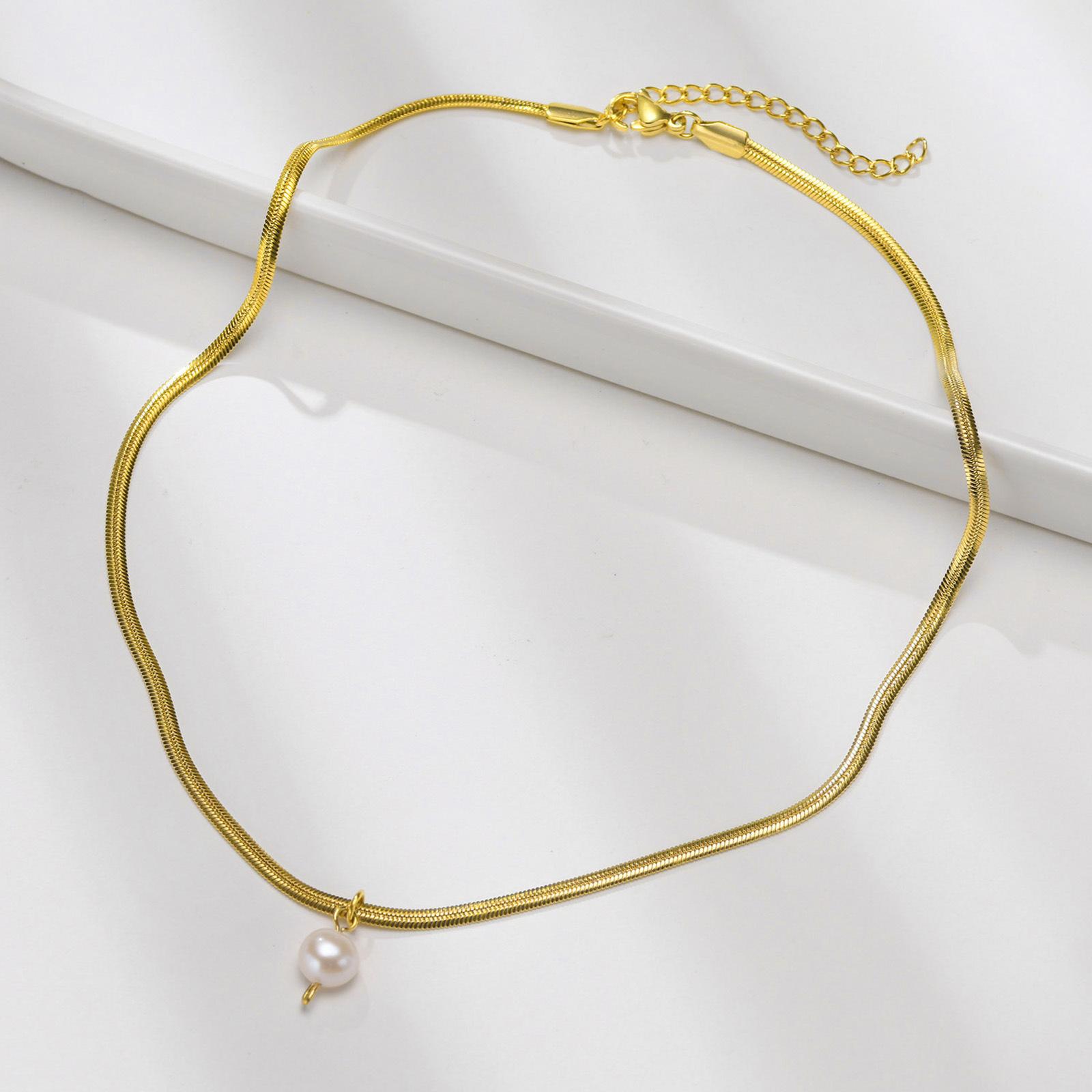 

2025 новый ретро кулон из натурального пресноводного жемчуга с титановым покрытием из стали 18-каратного золота нишевое простое ожерелье для женщин золотой