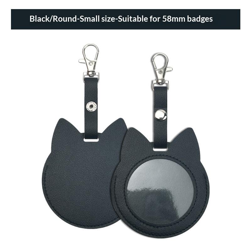 PU Leather Card Holder Cat Ear Design Cute Round Badge Reel For Work Office Travel Luggage Keychain Pendant