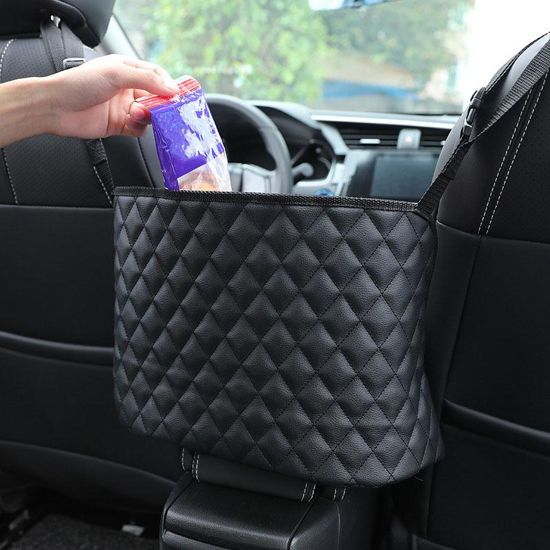 Leather Car Seat Organizer with Multi-Pocket Storage Net Hanging Car Storage Bag for Organizing Travel Essentials