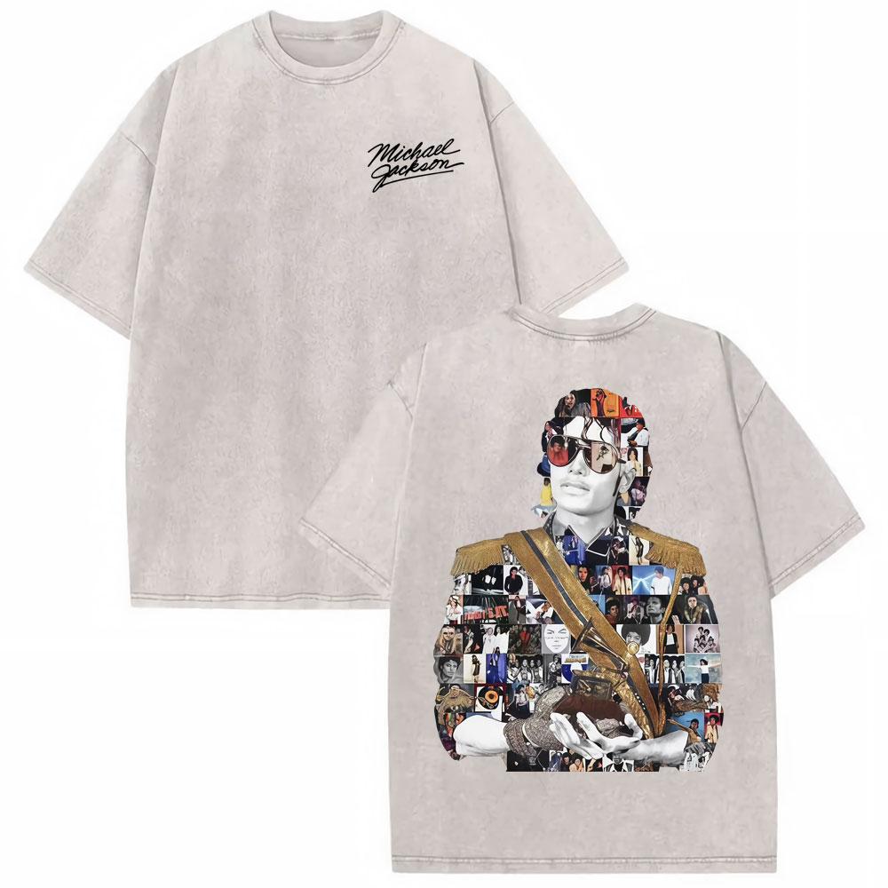 

Michael Jackson King of Pop MJ Vintage Washed Tshirt Men Women High Street Gothic Classic Tee Shirt Summer Tops Hip Hop T Shirt S