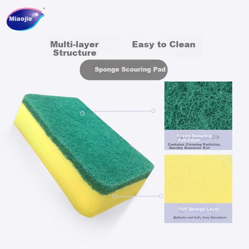 MIAOJIE Sponge Scouring Pad, 16 Pieces, Dish Washing Sponge, Degreasing Pad In Four Colors for Kitchen Use, Household Cleaning Tool