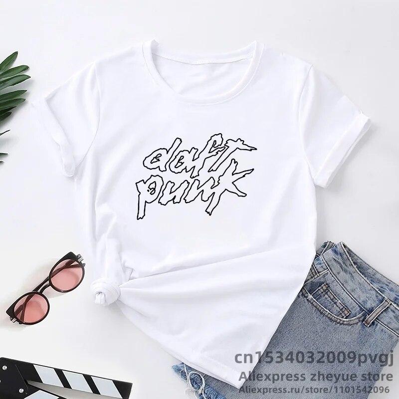 

Daft Punk T-Shirt Women Unisex Harajuku Band T-Shirt Unisex Streetwear Літні повсякденні жіночі футболки з круглим вирізом Модні футболки з принтом унісекс XL